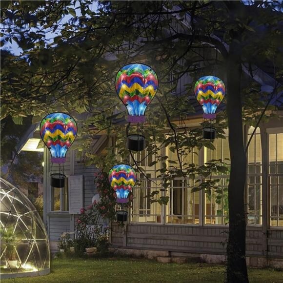 Hanging Solar Lantern Waterproof Hot Air Balloon Decor Solar Light Tabletop Lamp - Picture 6 of 7
